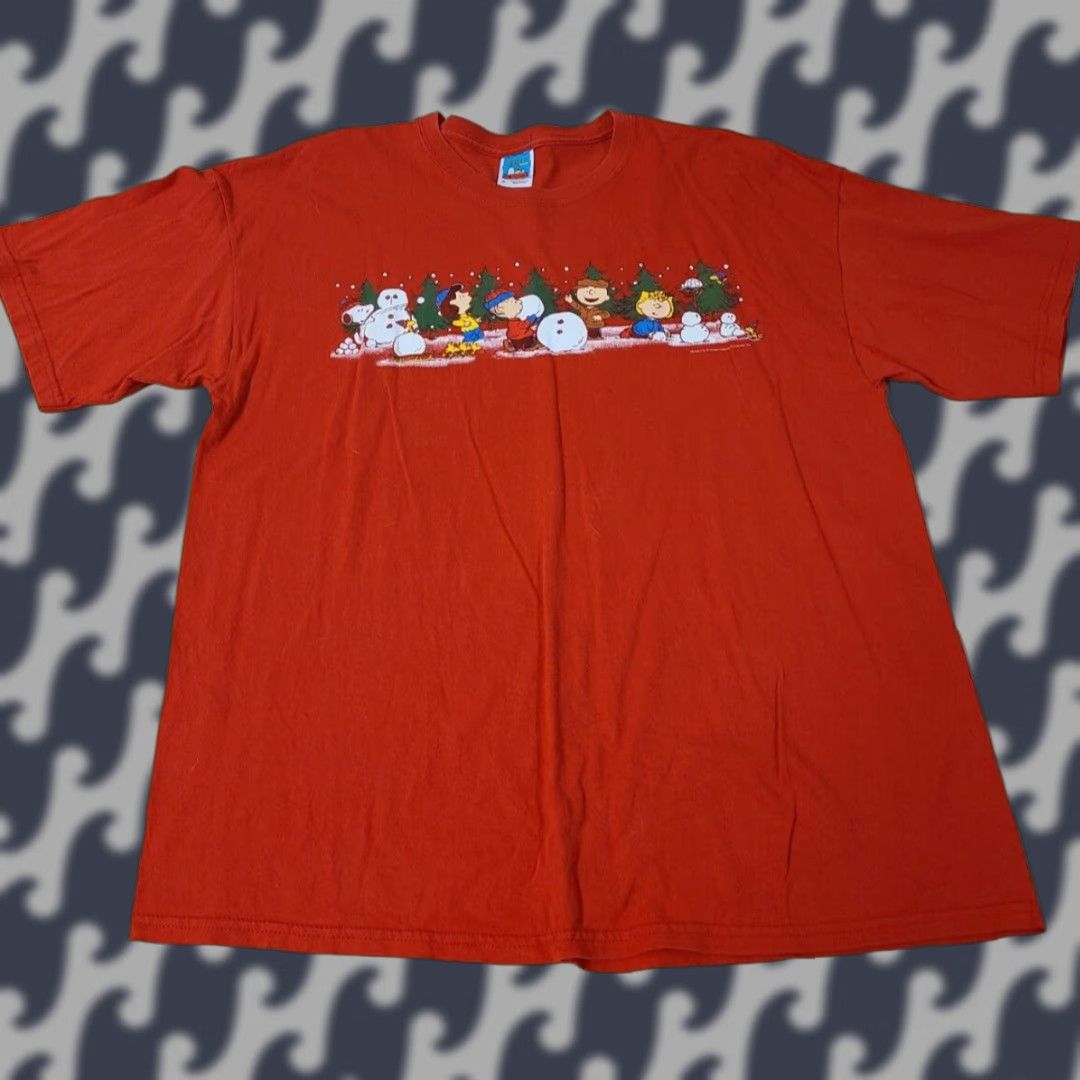 Peanuts Peanuts Shirt Men XL Red Christmas Snowman Snowball Fight Graphic Print Crew Neck Short Sleeve Regular Fit Vintage? No Size US XL / EU 56 / 4 - 1 Thumbnail
