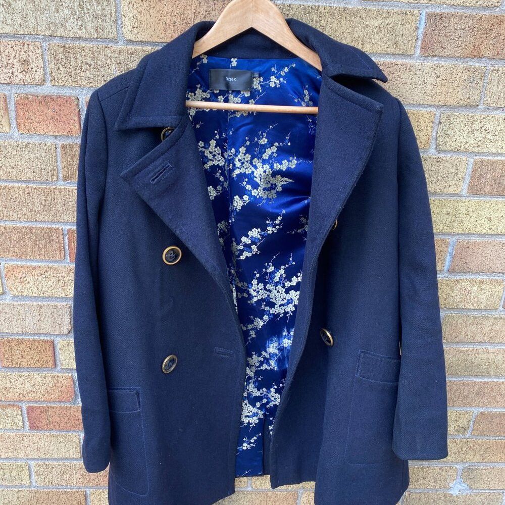 Filippa K × Vintage Vintage 1998 Flippa K Floral Print Pea Coat Small Navy Blue Size S / US 4 / IT 40 - 4 Thumbnail