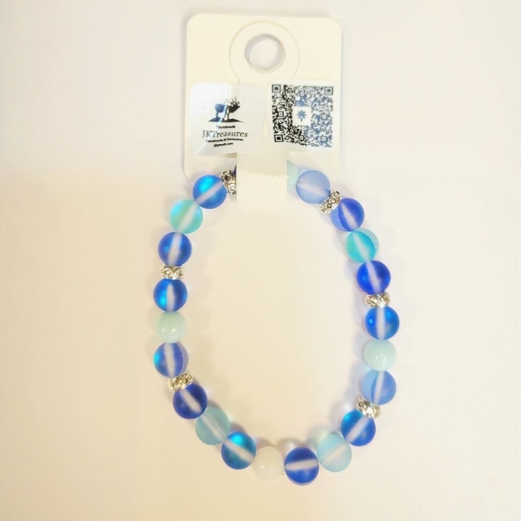 Handmade Glass Moonstone Beaded Bracelet 8.5" Size ONE SIZE - 4 Thumbnail