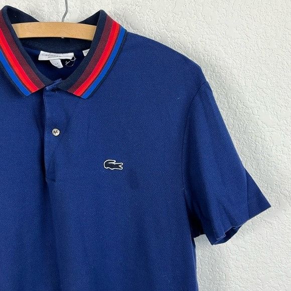 LACOSTE Striped Collar Regular Fit Piped Cotton Piqué Polo -