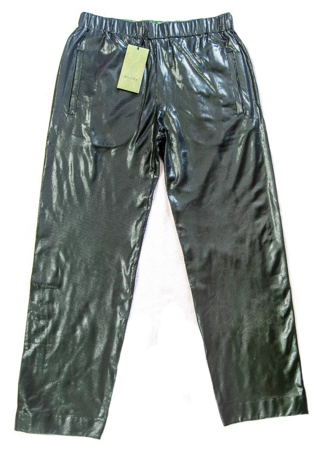GUCCI 692310 Green Shiny Laminated Jersey Trouser Pant S