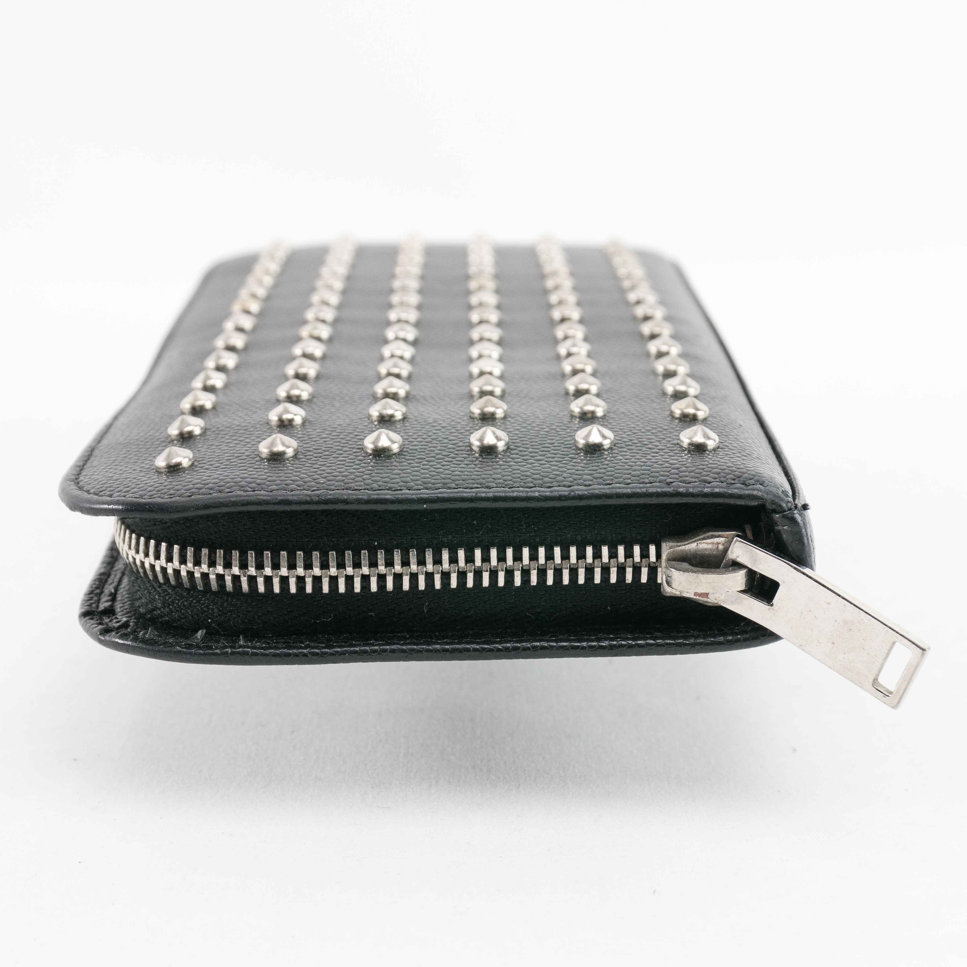 Yves Saint Laurent Saint Laurent Studded Zip-Around Wallet in Black Leather Size ONE SIZE - 6 Thumbnail