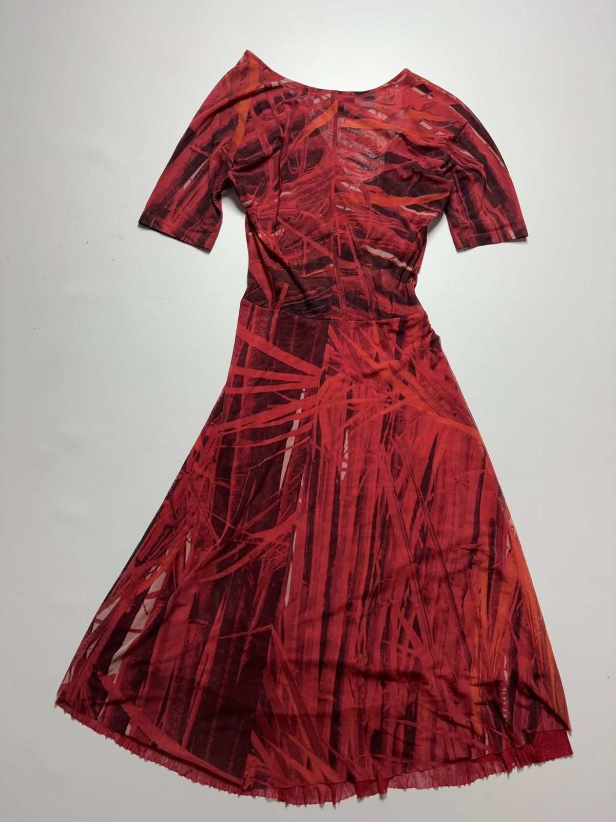 Vintage VINTAGE 90s MIDI MESH PRINTED RUFFLE NATURE DRESS Size M / US 6-8 / IT 42-44 - 2 Thumbnail