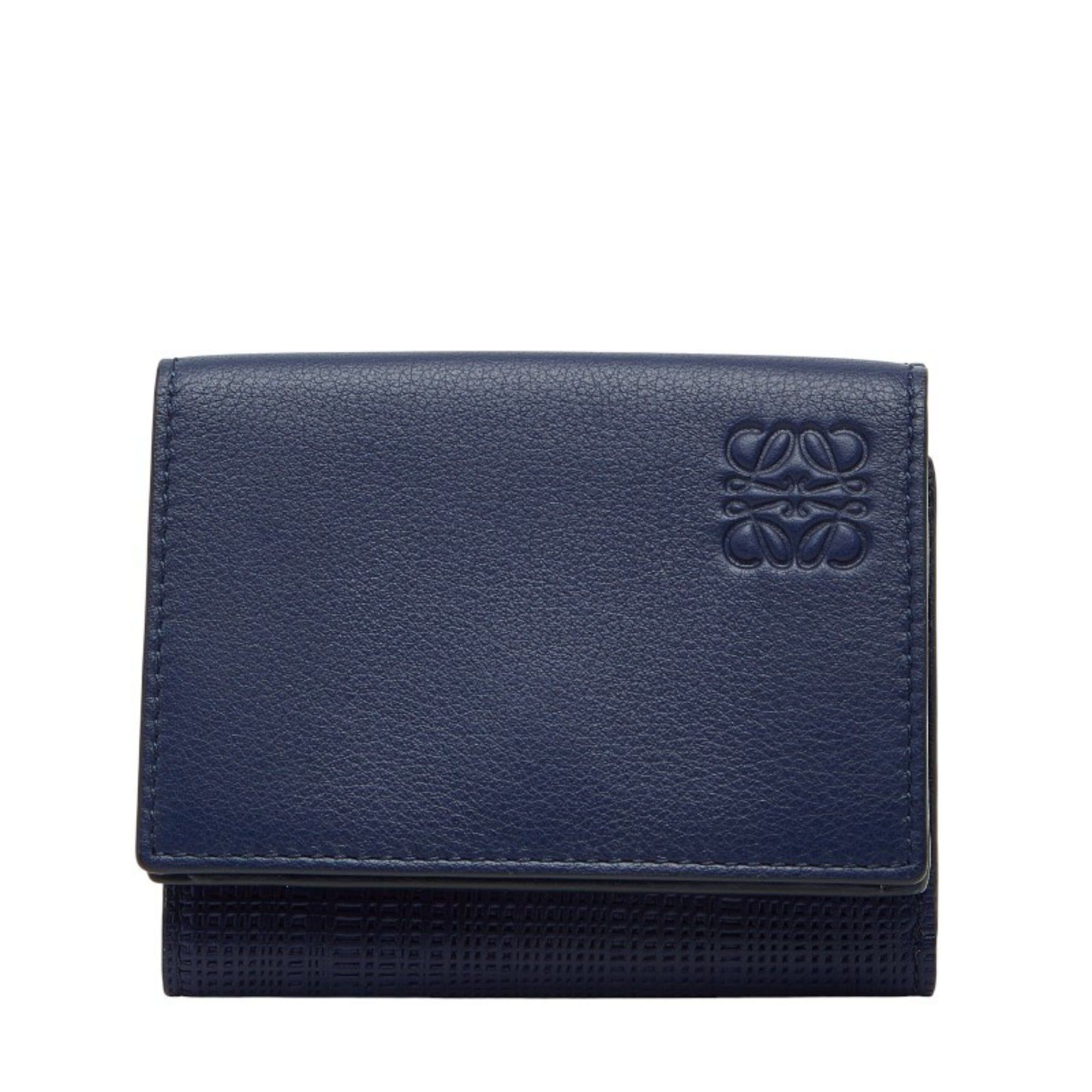 Loewe LOEWE Linen Tri-fold Wallet Blue Leather Women's Size ONE SIZE - 1 Thumbnail