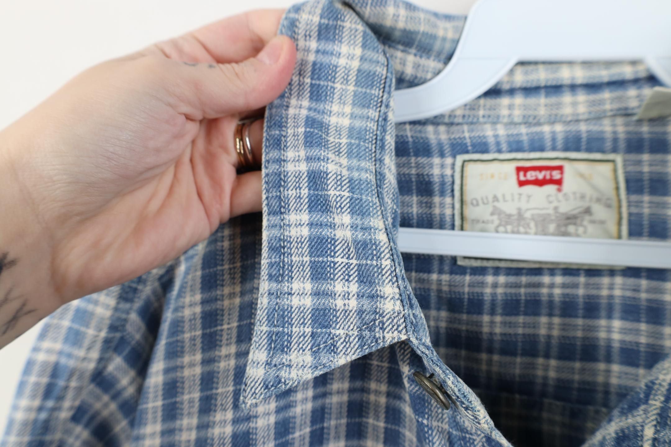 Levi's Vintage 90s Levis Denim Collared Button Shirt Blue Plaid Size US XL / EU 56 / 4 - 11 Thumbnail