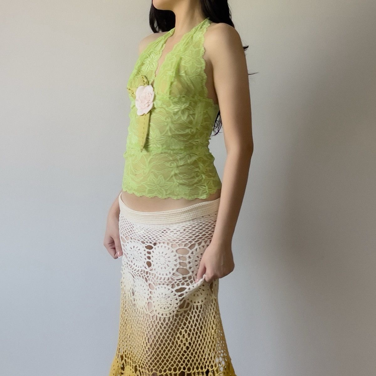 Other Romantic Y2K Lime Green Lace Sheer Halter Camisole (M) Size M / US 6-8 / IT 42-44 - 6 Thumbnail