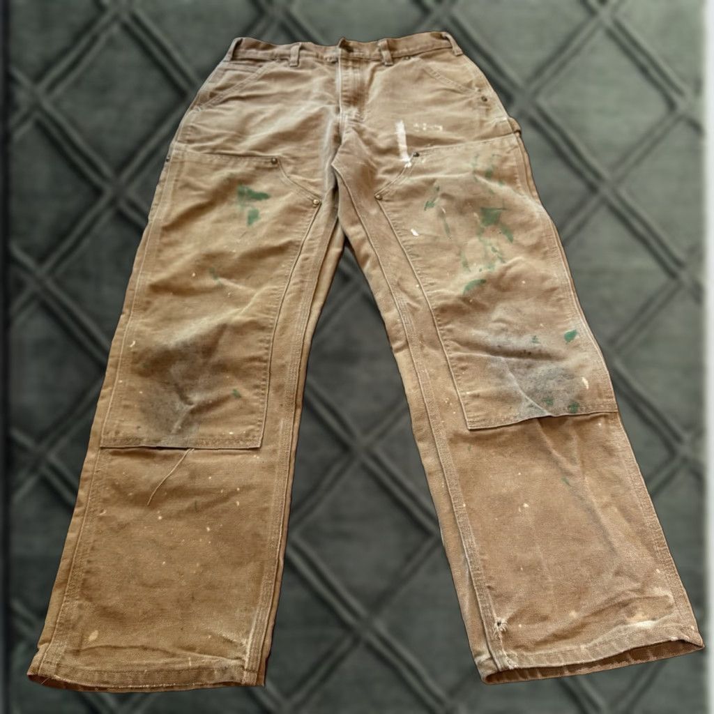 Carhartt VTG Carhartt Pants Mens 30x29 Tan Carpenter Straight Double Knee USA 90s B01 Size US 30 / EU 46 - 1 Thumbnail
