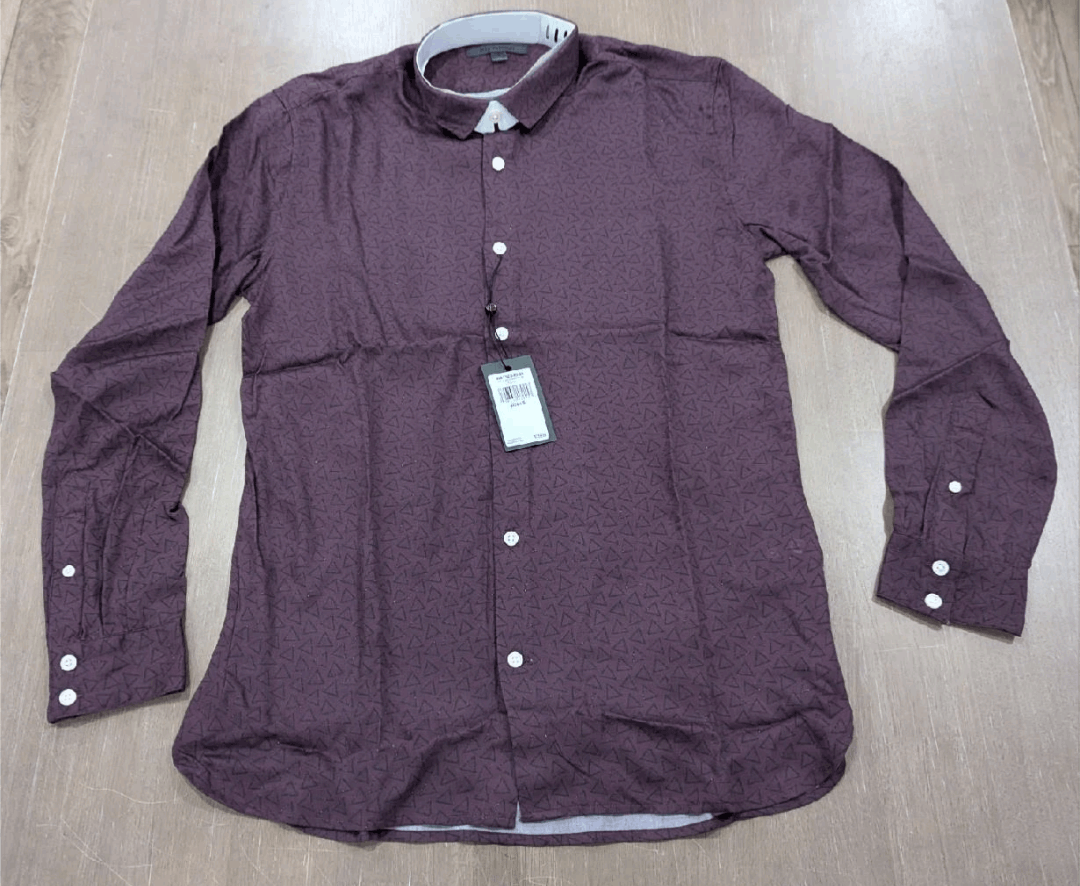 John Varvatos John Varvatos Ross Geometric Button Up Shirt Dark Plum Small Size US S / EU 44-46 / 1 - 1 Thumbnail
