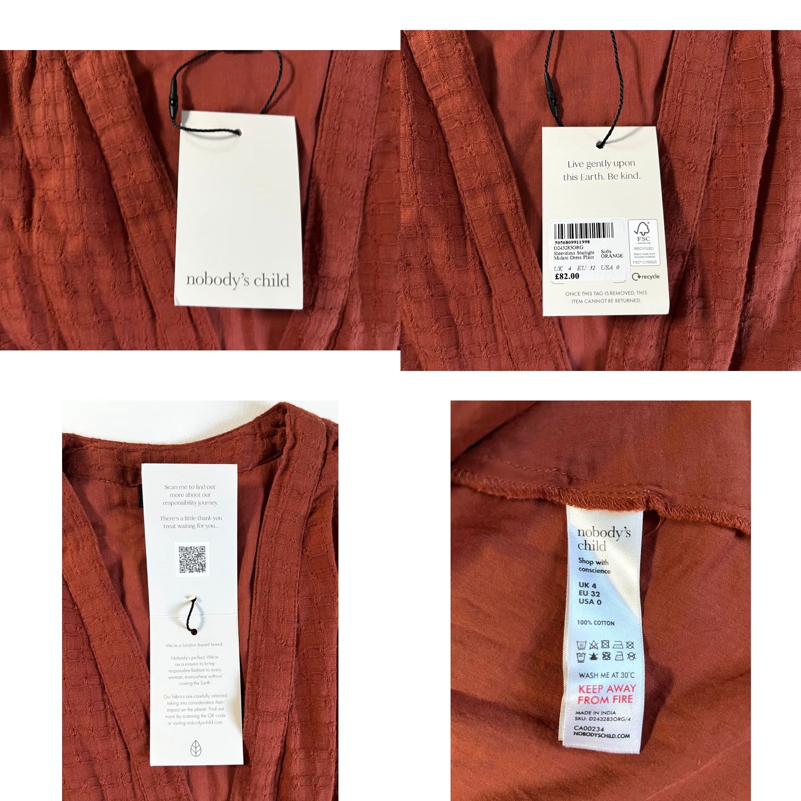 Vintage Nobody's Child Starlight Midi Dress Sleeveless Burnt Orange US 0 NWT Vintage A-Line Women's Dress with Pockets Size XS / US 0-2 / IT 36-38 - 9 Thumbnail