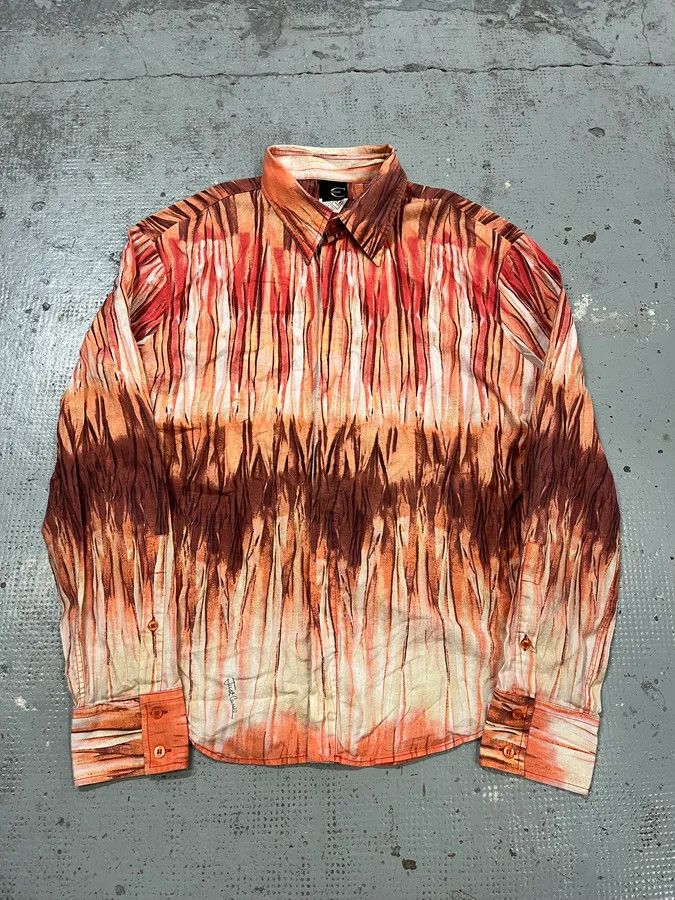 Just Cavalli SS2006 Cavalli Tie-Dye Striped Orange Shirt Size US L / EU 52-54 / 3 - 1 Thumbnail