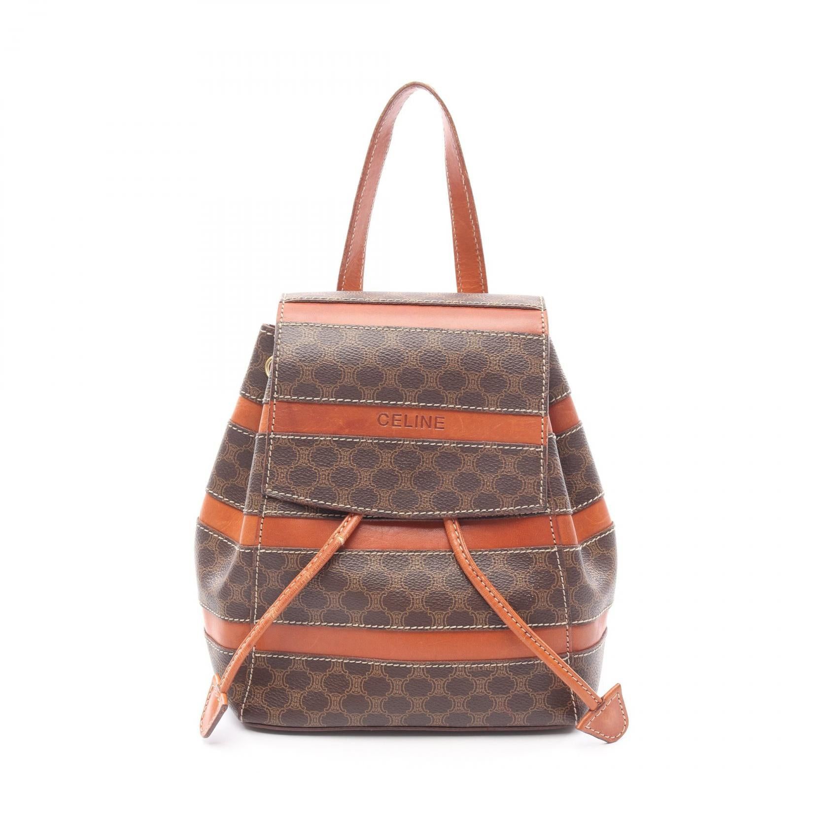 Celine Macadam Backpack Rucksack Stripes Leather Brown