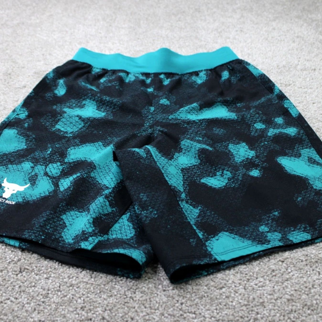 Under Armour Under Armour Project Rock Shorts Mens Small Blue Camo 9" Inseam Athletic Drawstring Pockets Regular Fit Size US 29 - 2 Thumbnail