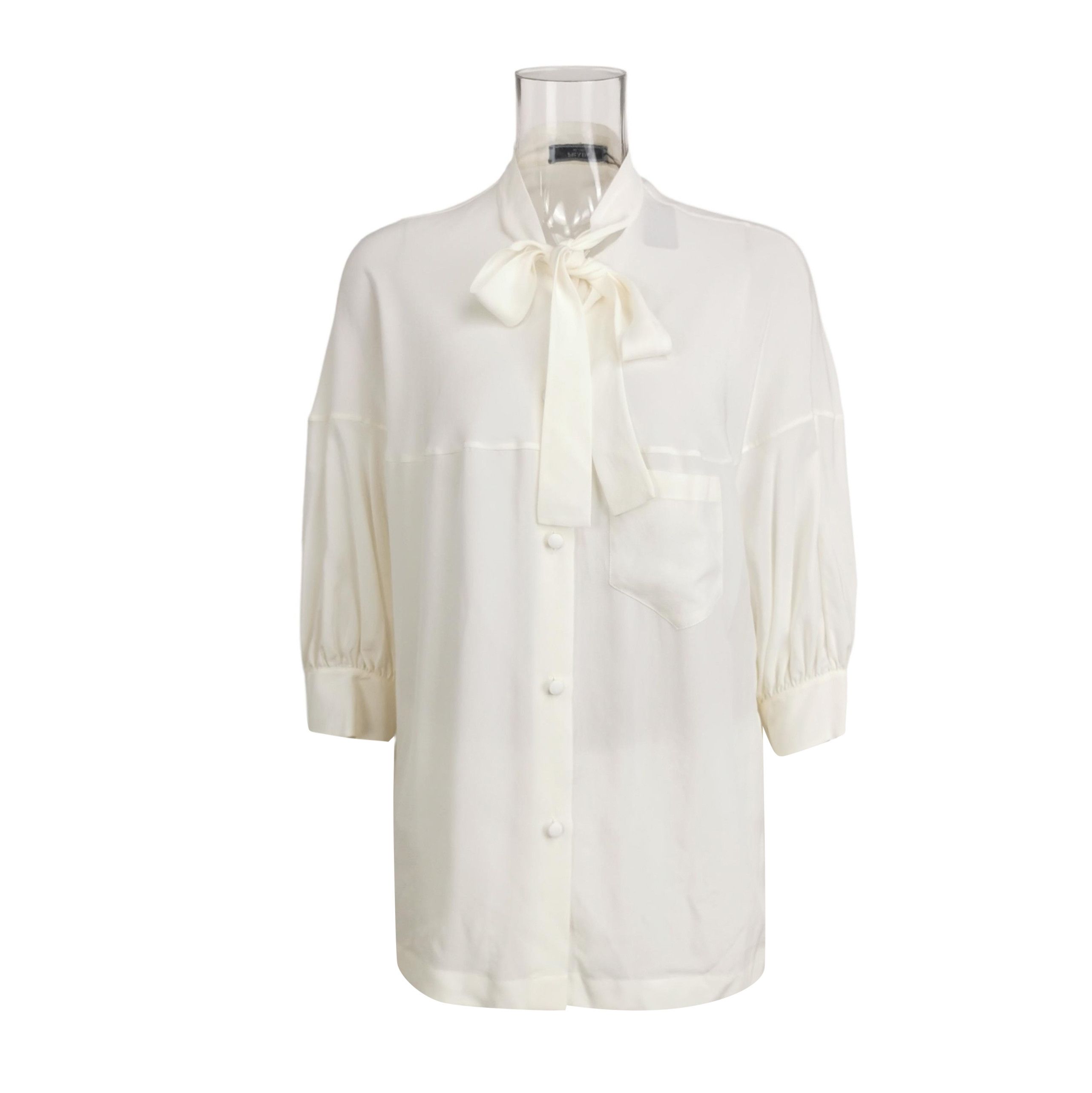 Prada Prada Silk Tie Neck Blouse in Ivory - dmc Size L / US 10 / IT 46 - 1 Thumbnail