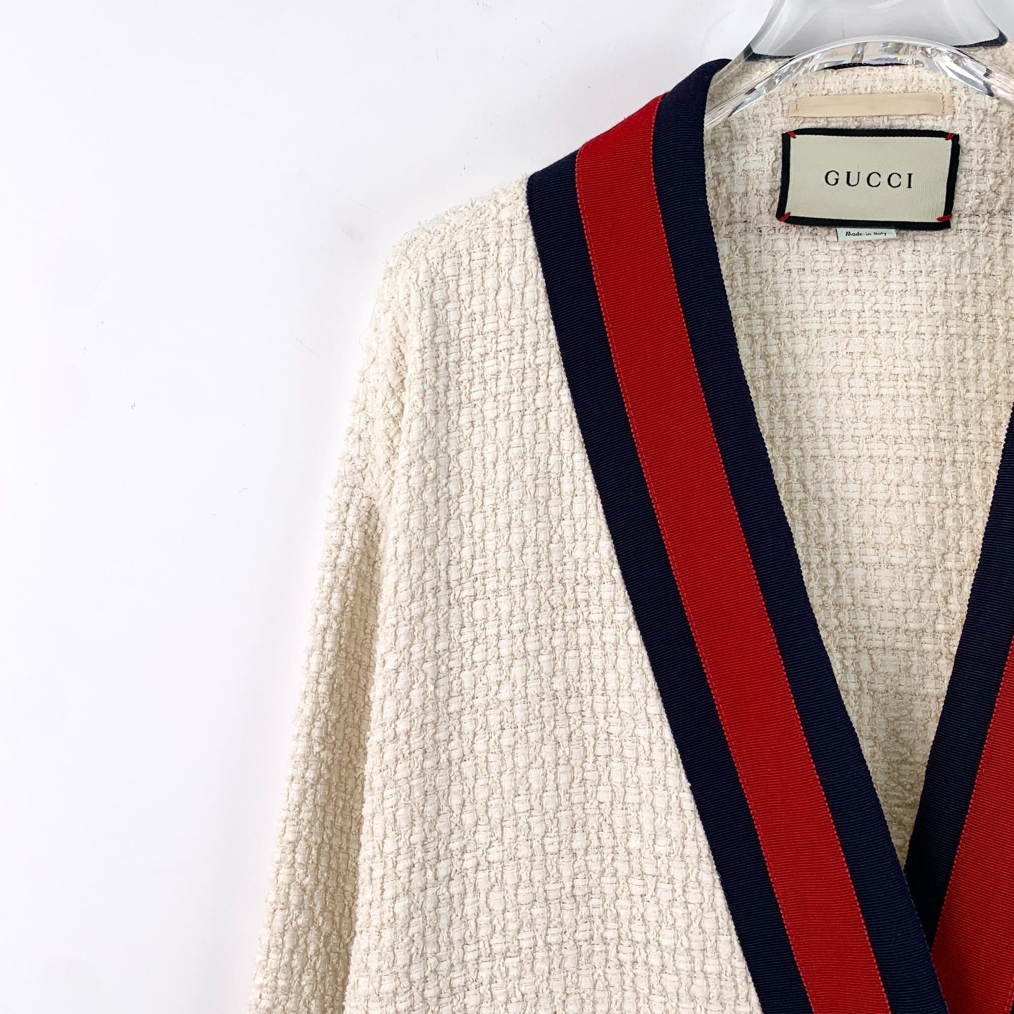 Gucci Gucci Ivory Tweed V-Neck Cardigan Coat With Red & Navy Strip Size XXS / US 00 / IT 34 - 6 Thumbnail