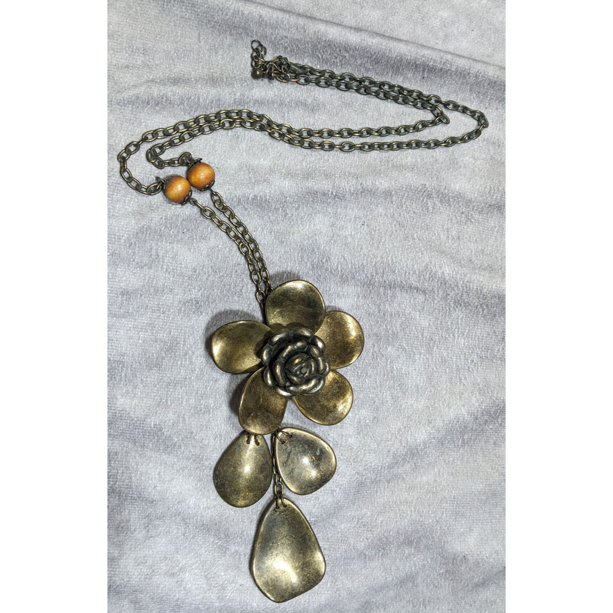 Other Vintage Large Bronze Flower Pendant Necklace With Chain & Wo Size ONE SIZE - 6 Thumbnail