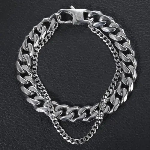 Jewelry Silver Double Curb Cuban Chain Bracelet Size ONE SIZE - 2 Thumbnail