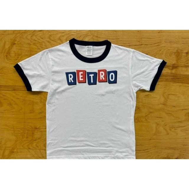 Designer Retro Ringer T-Shirt With Bold Lettering & Navy Accents SIZE Size US L / EU 52-54 / 3 - 1 Thumbnail