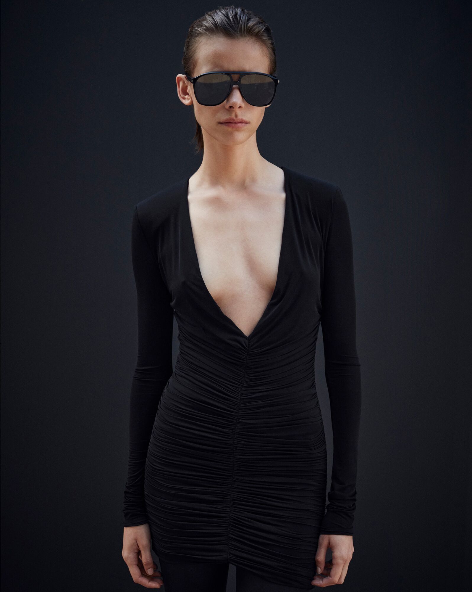 Saint Laurent Paris o1s1wg110225 732870 Draped Dress in Jersey in Black Size S / US 4 / IT 40 - 2 Thumbnail