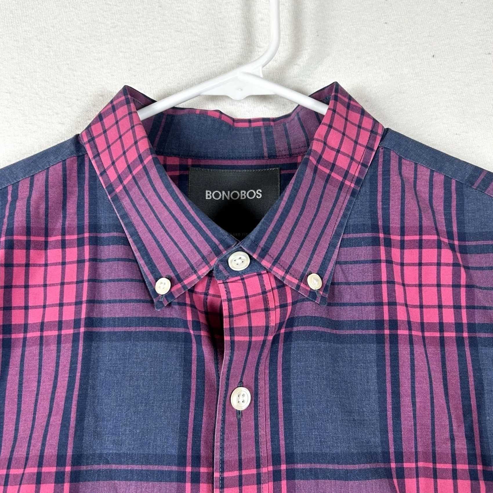 Bonobos Bonobos Button-Up Shirt Mens L Long Sleeve Pink Blue Plaid Top Size US L / EU 52-54 / 3 - 2 Thumbnail