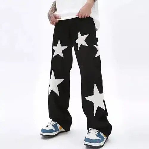 Jean Embroidered Star Patchwork Black Carpenter Y2K Pants Size US 32 / EU 48 - 4 Thumbnail