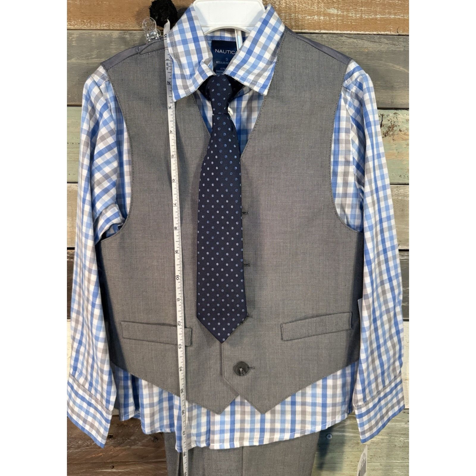Nautica NAUTICA Boys Long Sleeve 4 Pc Blue Plaid & Gray Dress Pant S Size US XXS / EU 40 - 5 Thumbnail