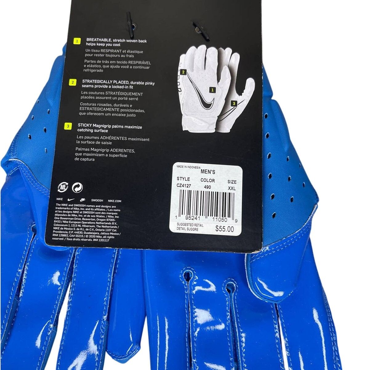 Nike Nike Vapor Jet 6.0 Blue Football Gloves Mens Size XXL Size ONE SIZE - 4 Thumbnail
