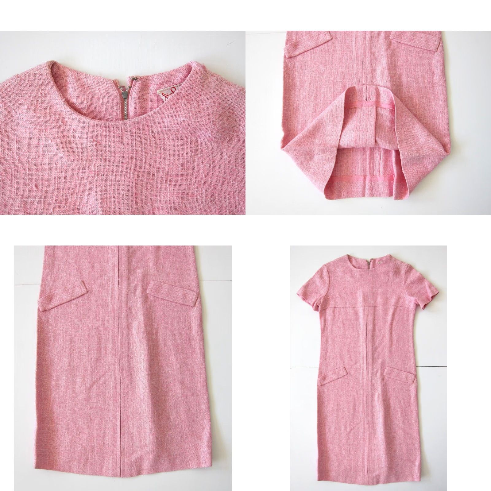 Vintage VINTAGE ANR JR. 1960'S PINK TWEED MODERN SHORT SLEEVE TUNIC SHIRT DRESS SMALL Size S / US 4 / IT 40 - 8 Thumbnail