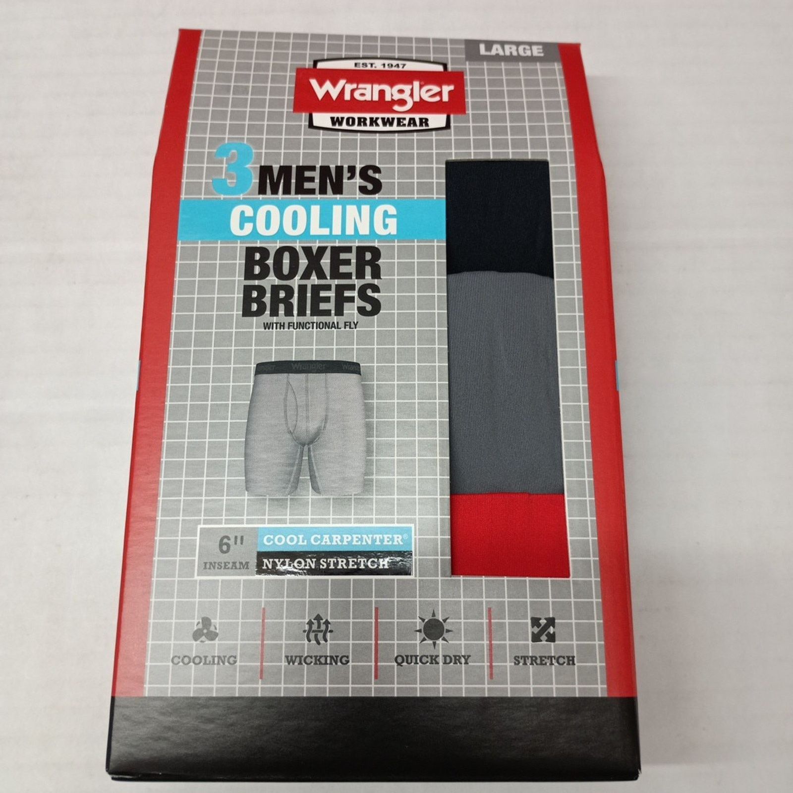 Wrangler Wrangler Men's Boxer Briefs Nylon 3 Pack Size L Assorted Size 36 - 1 Thumbnail