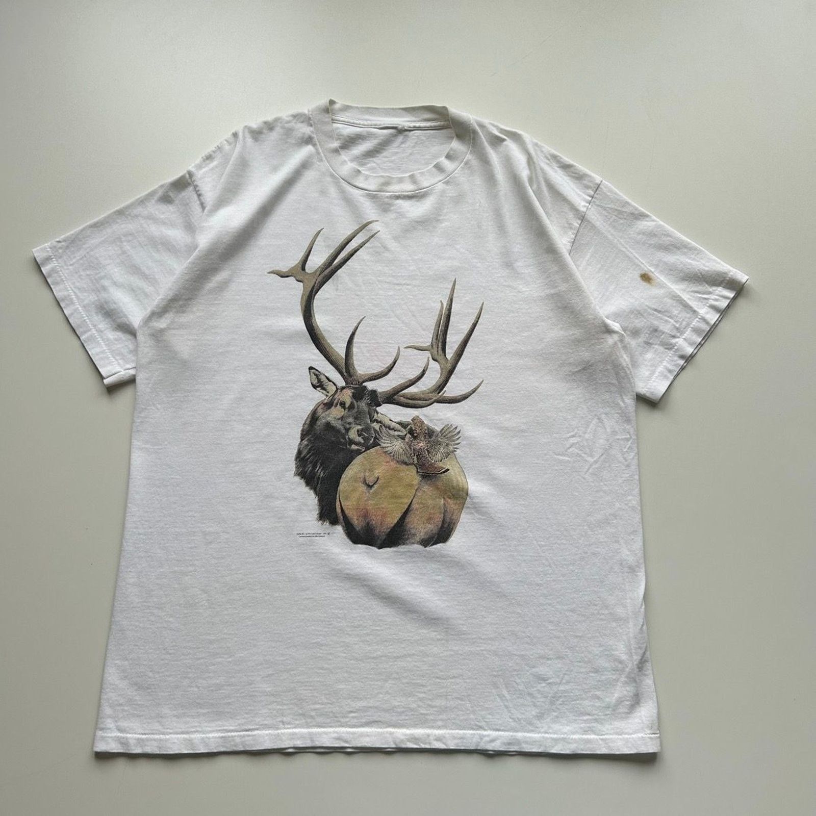 Vintage Vintage 90s Deer Wildlife Buck Animal Art T Shirt XL White Size US XL / EU 56 / 4 - 1 Thumbnail