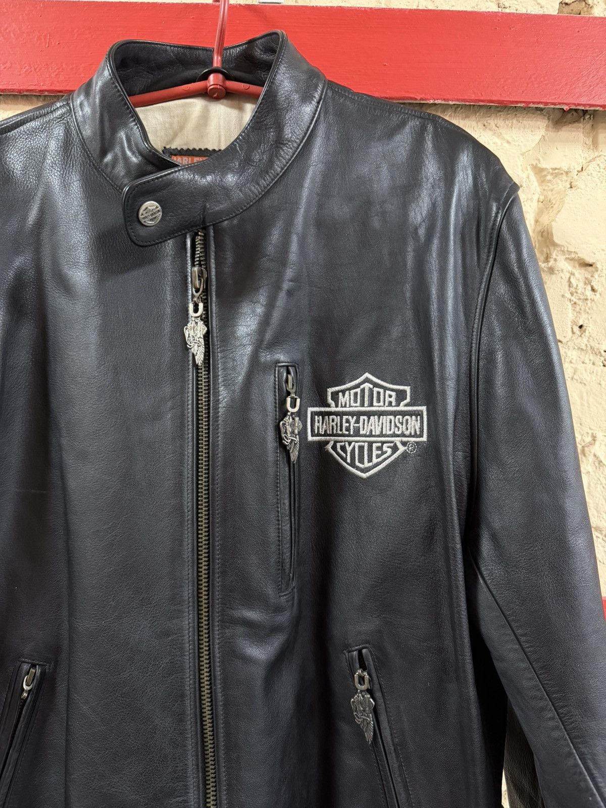 Harley Davidson Vintage Harley-Davidson Leather Jacket Big Embroidered Logo Size US XXL / EU 58 / 5 - 3 Thumbnail