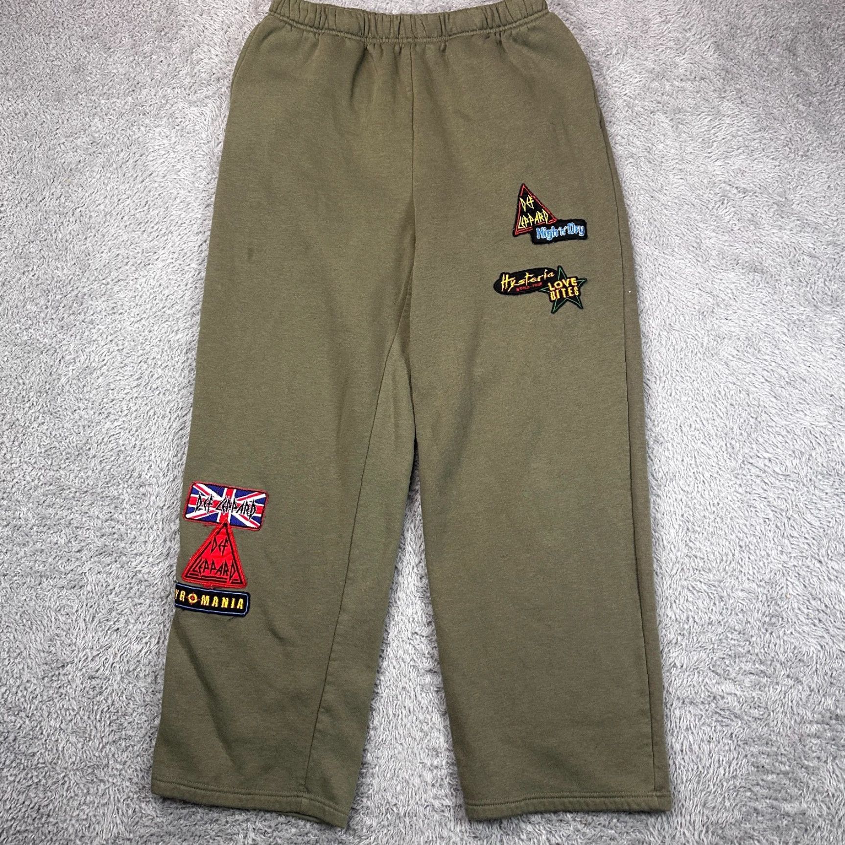 Vintage Def Leppard Green Sweatpants Mens M XL (fits M) Patches Warm Soft Pajama Pants Vinyl Shirt? Size US 31 - 2 Thumbnail