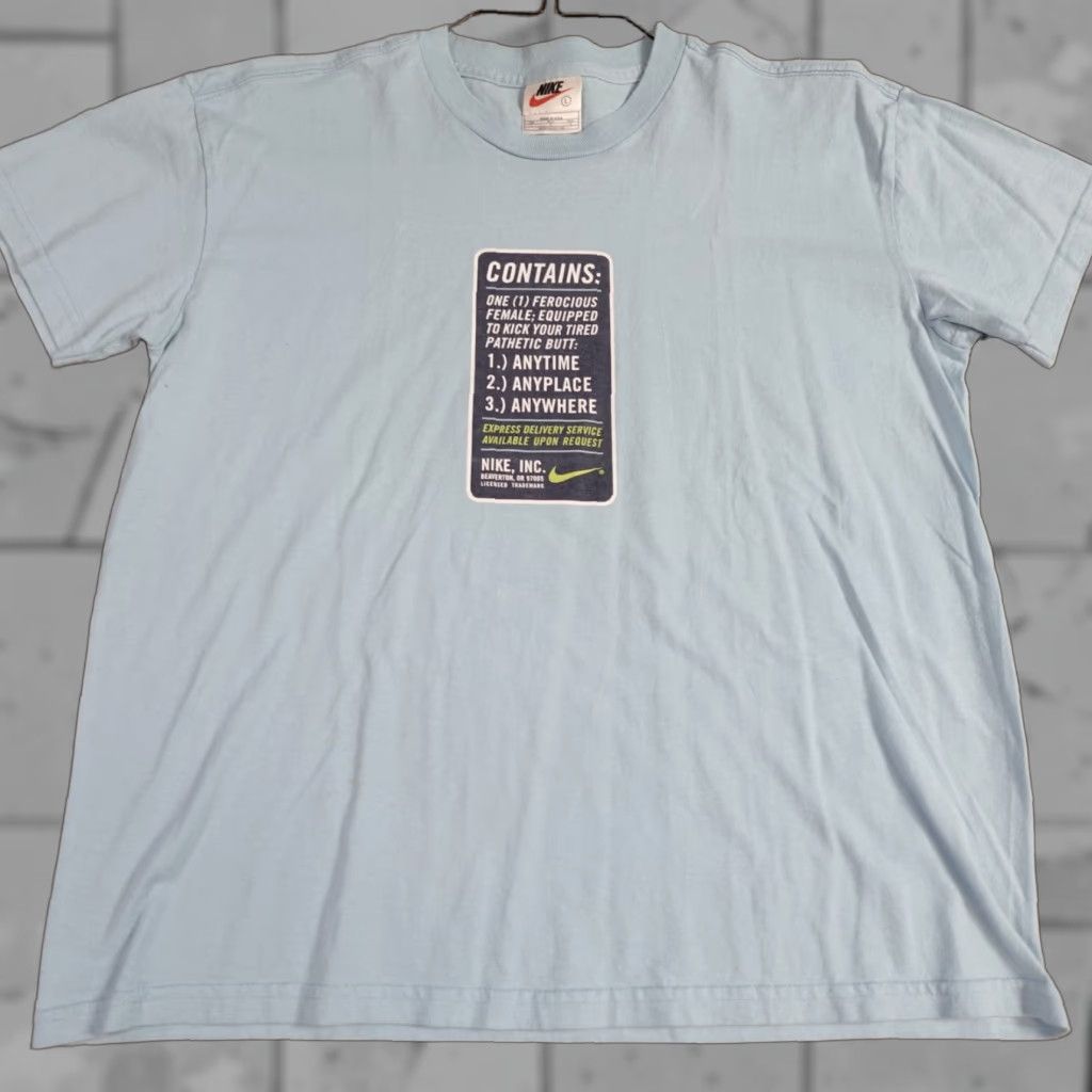 Nike VINTAGE Nike Shirt Women L Blue Double Sided Center Swoosh Back Feminist Size L / US 10 / IT 46 - 1 Thumbnail