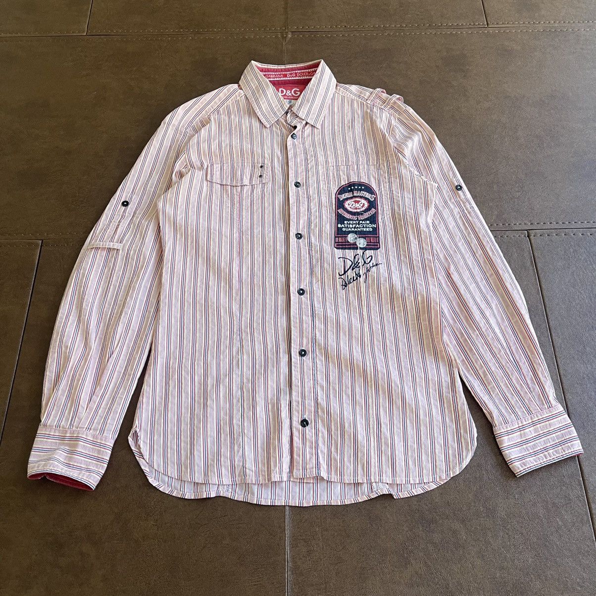 2000s D&G Denim Masters Embroidery Striped Utility Shirt