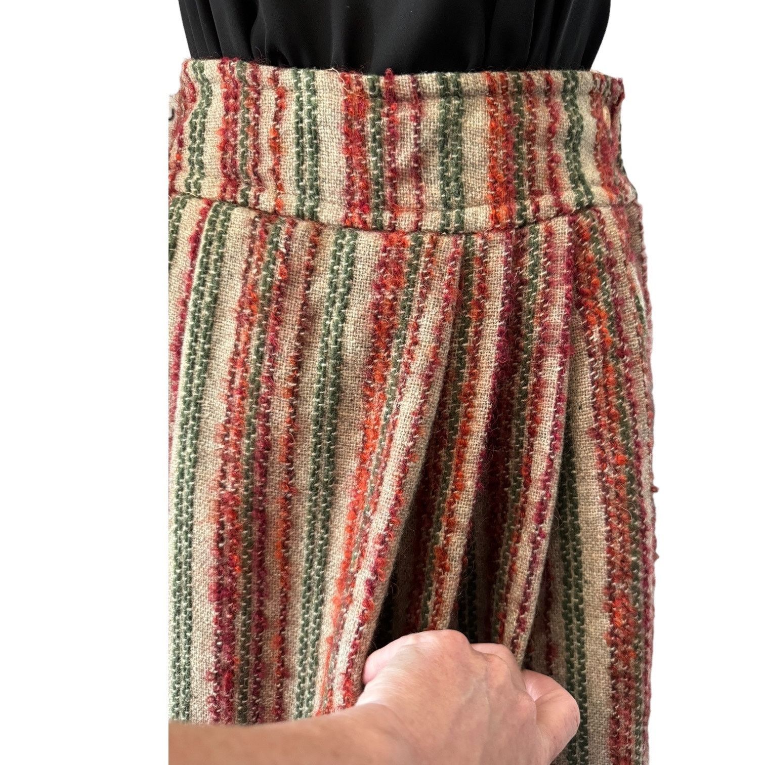 Vintage Vtg high waisted pleated boucle striped midi skirt small Size 27" / US 4 / IT 40 - 11 Thumbnail