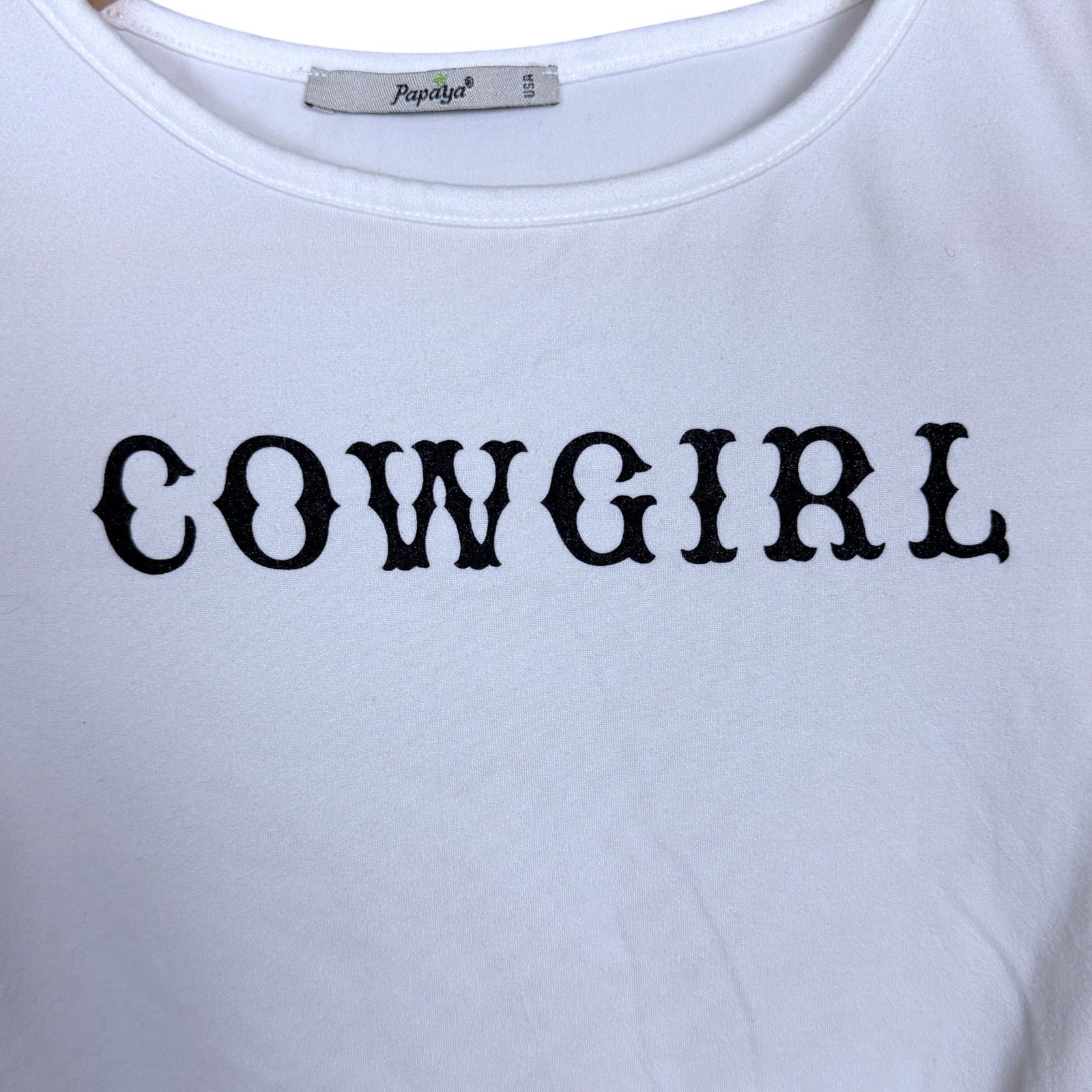 Other Papaya Top Women's XS/S White Cowgirl Y2K Cropped Graphic T Size XS / US 0-2 / IT 36-38 - 2 Thumbnail