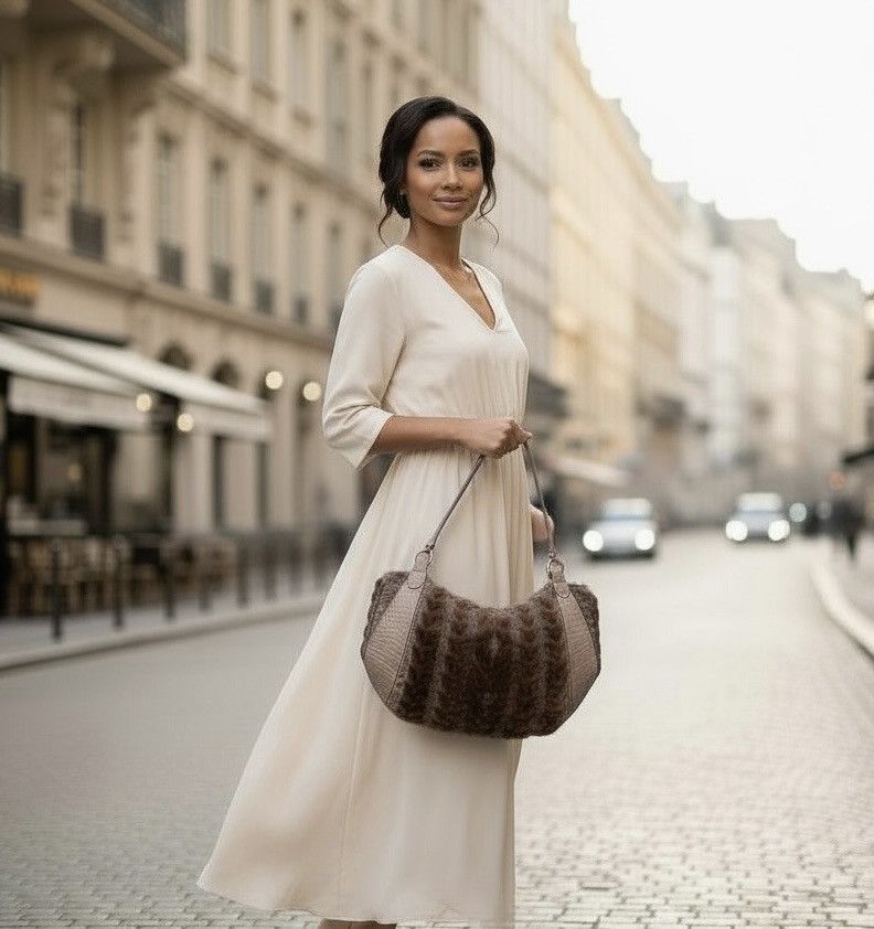 Salvatore Ferragamo Salvatore Ferragamo 'Balena' Genuine Fur/Knit/Leath Hobo Bag Size ONE SIZE - 11 Thumbnail