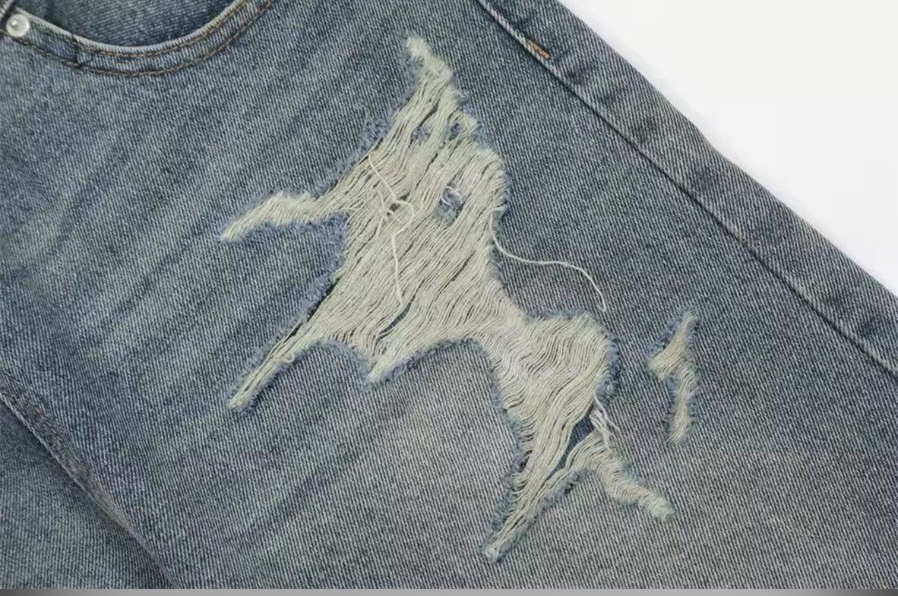 Jean Vintage Washed Distressed Splicing Flared Jeans Size US 30 / EU 46 - 8 Thumbnail