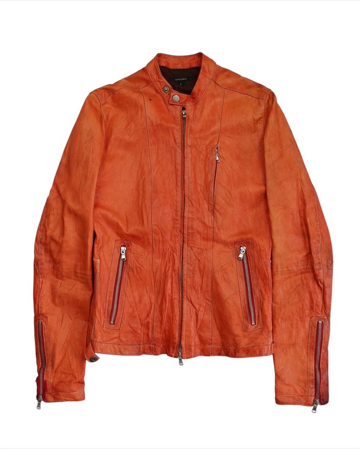 2000S LENOTCH ORANGE LAMBSKINS LEATHER BIKER JACKET
