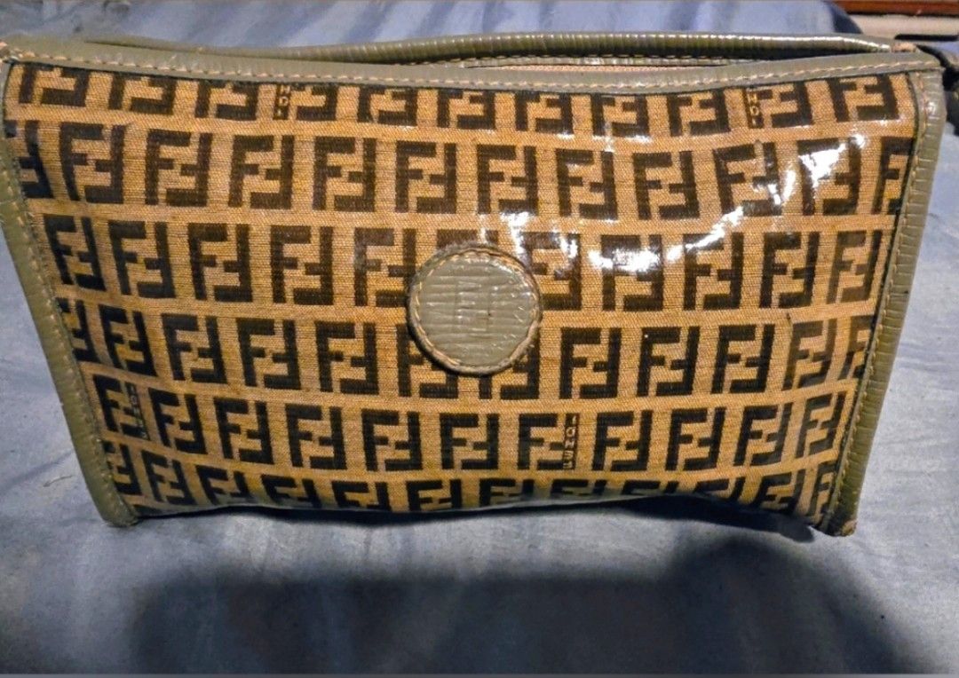 1980s Vintage Fendi Brown and Tan Monogram Clutch