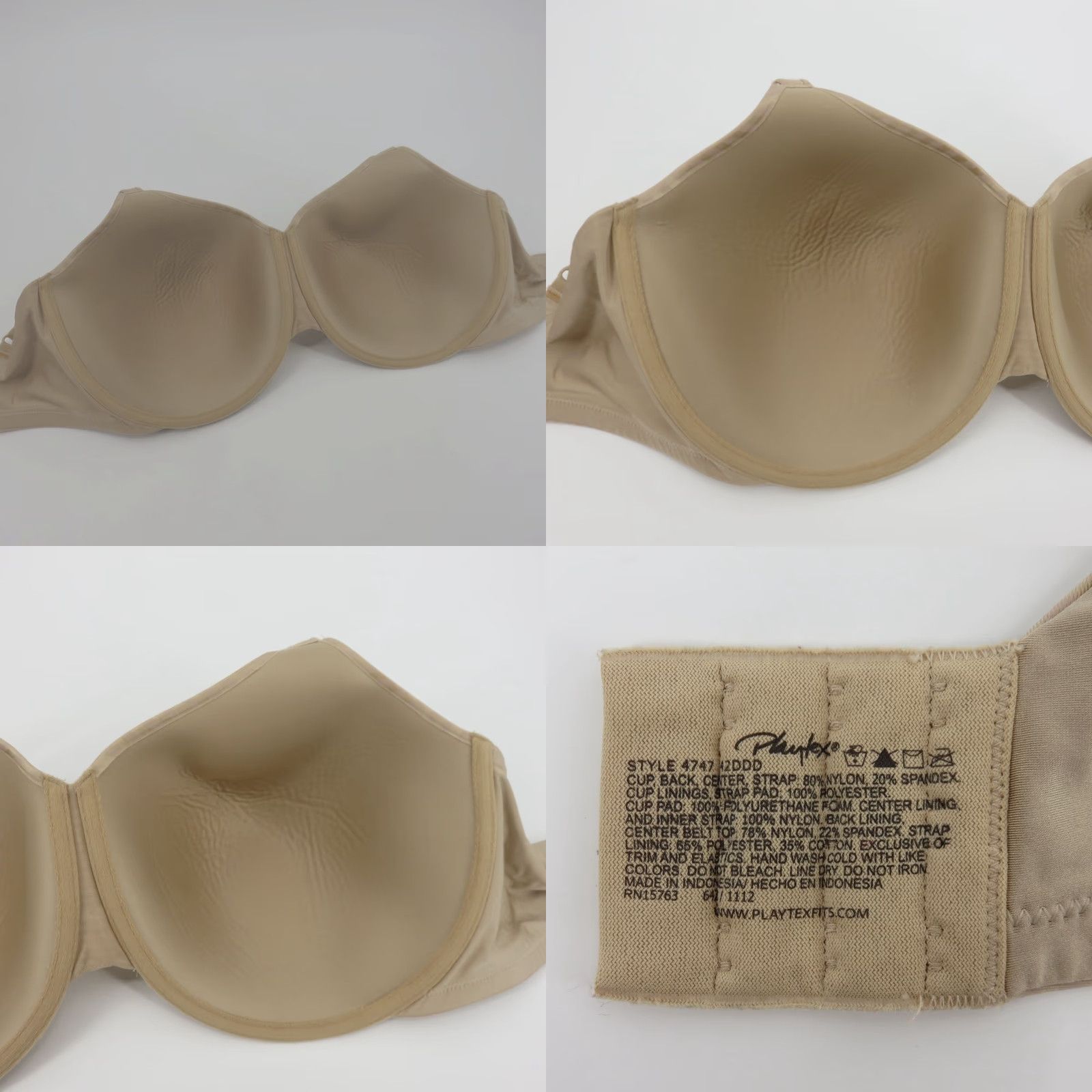 Vintage Playtex Bra 42DDD 4747 Smoothing Underwire Beige Striped Lined T-Shirt Bra Womens Plus 42D DDD; Underwire, Lined, Stretch Nylon Blend, Secrets Size ONE SIZE - 8 Thumbnail