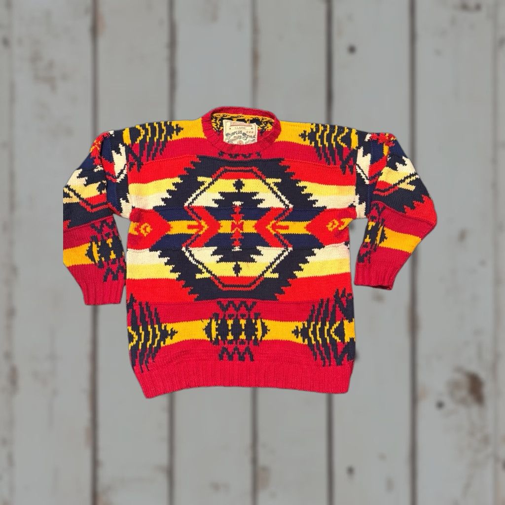 Tommy Hilfiger VINTAGE Tommy Hilfiger Classic Surplus Style Aztec Print Pullover Sweater L Rare Mens Size US L / EU 52-54 / 3 - 1 Thumbnail