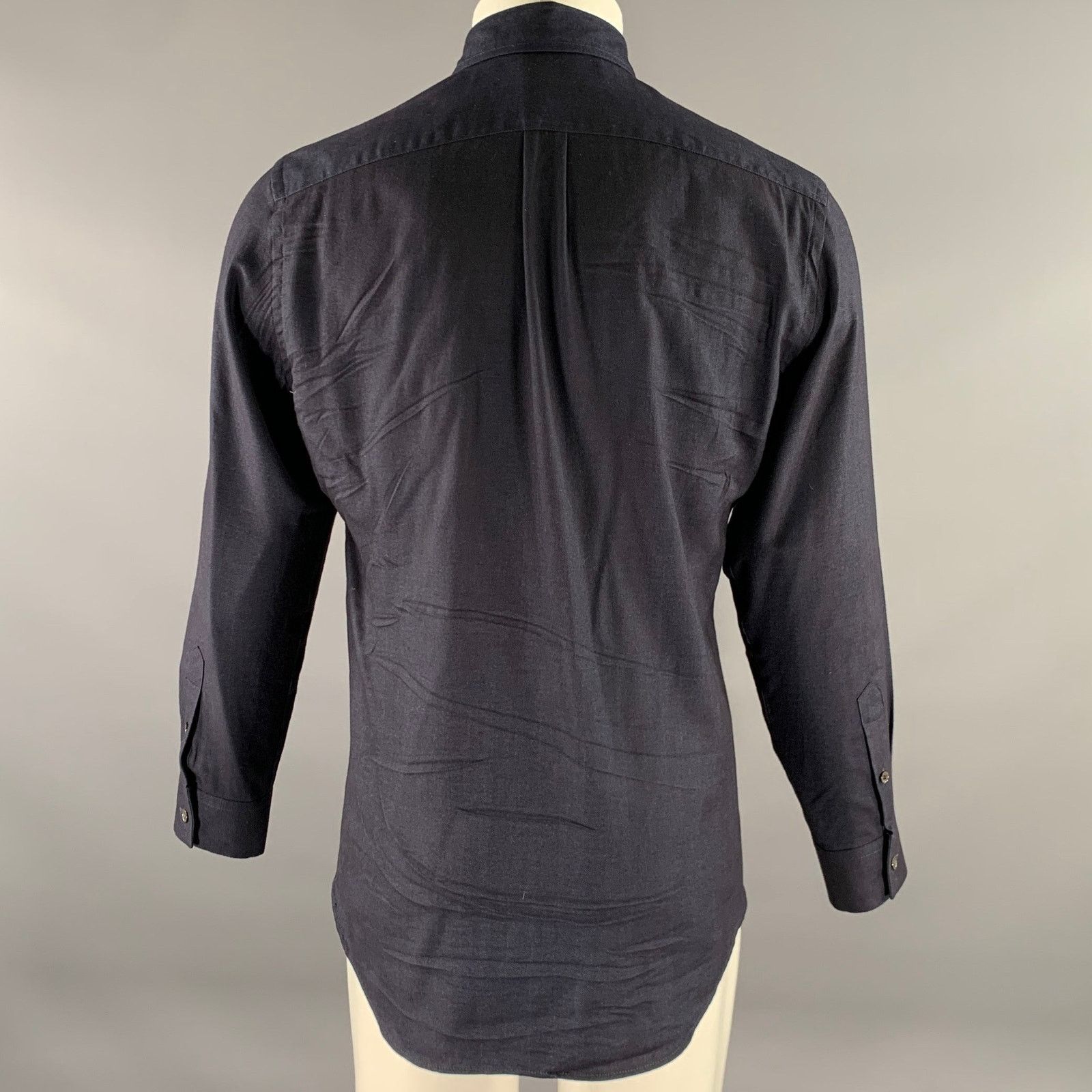 Paul Smith PAUL SMITH Navy Herringbone Flannel Cotton Blend Button-Down Size US S / EU 44-46 / 1 - 4 Thumbnail