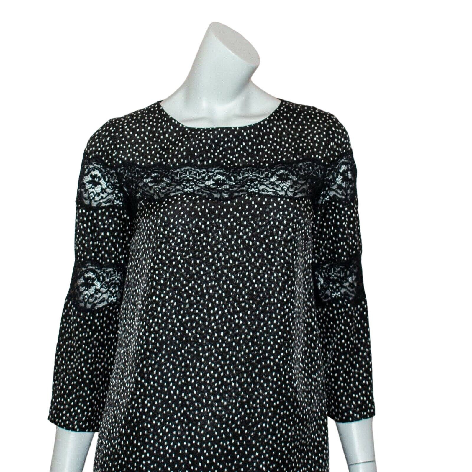 Sandro SANDRO Paris Size 2 Lace Trim Shift Dress Black Print Size XS / US 0-2 / IT 36-38 - 8 Thumbnail