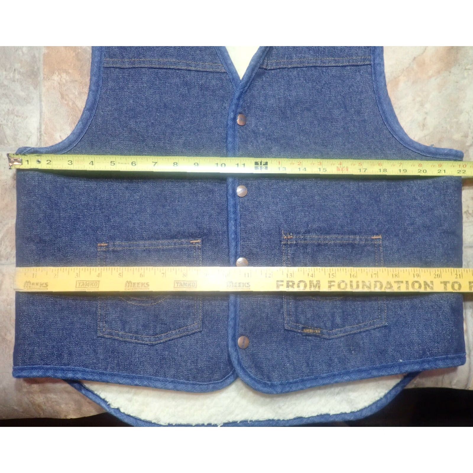 Sears Vintage Roebucks Sears Men’s Denim Trucker Vest USA Blue L Denim Vest Lined Sherpa 80s 90s American USA Vintage Yes Western Size US L / EU 52-54 / 3 - 7 Thumbnail
