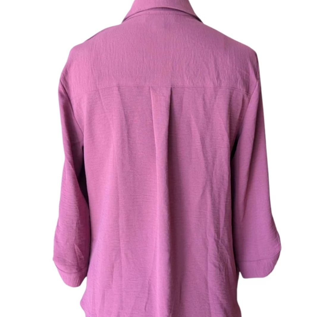 Vintage Fortune & Ivy Blouse Shirt Womens Collared Surplice 3/4 Roll Tab Sleeve Medium Mauve Pink Size M / US 6-8 / IT 42-44 - 2 Thumbnail