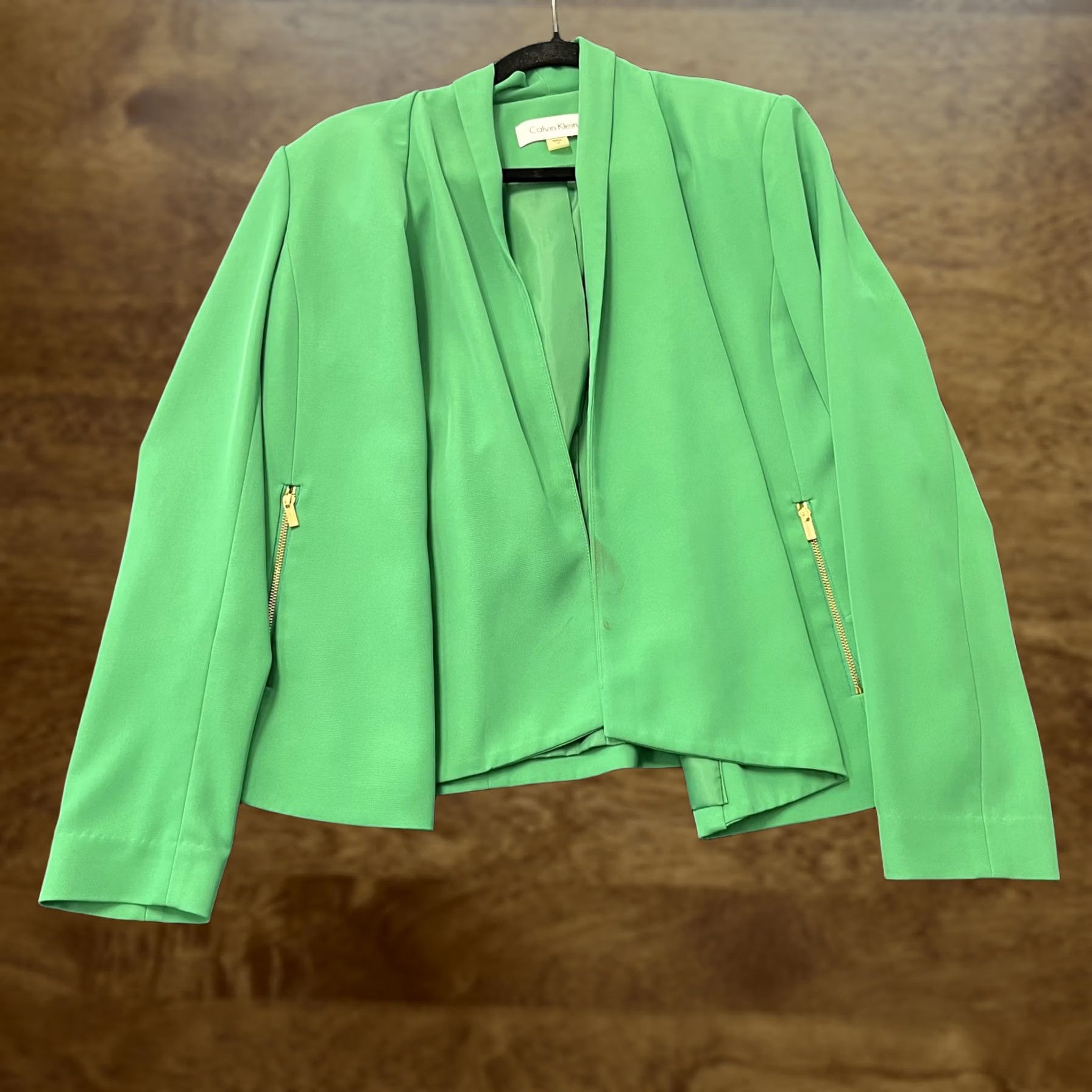 Calvin Klein Calvin Klein Blazer Jacket Womens 10 Green Open Front Zip Pockets Lined Career Blazer Jacket Women 10 Green Career Blazer Womens Mens? Size L / US 10 / IT 46 - 1 Thumbnail