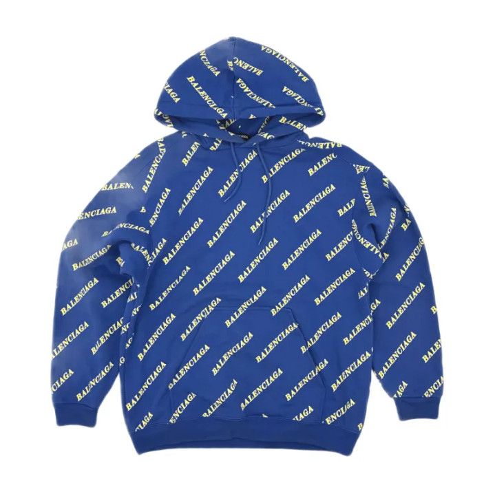 Balenciaga Balenciaga Blue Logo Hooded Sweatshirt Size US XS / EU 42 / 0 - 1 Thumbnail