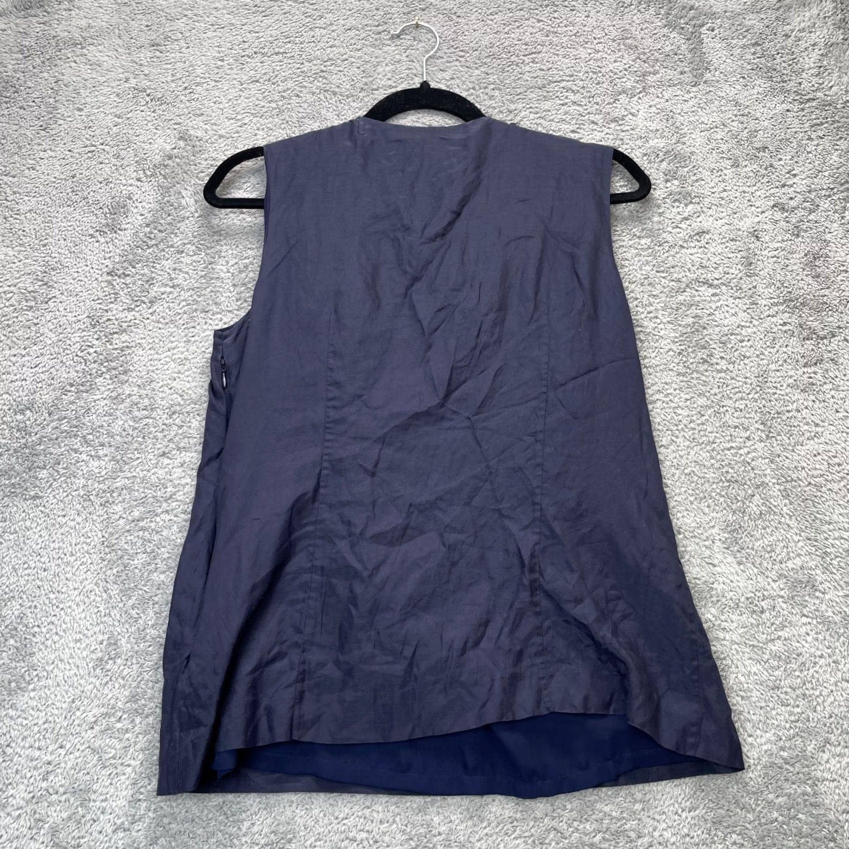 J.Crew J.CREW Blouse Womens 10 Blue Cotton Silk Sleeveless Beaded Ruffle Neck Side Zip Shirt Bodice Casual Party/Cocktail Girls Womens Size L / US 10 / IT 46 - 2 Thumbnail