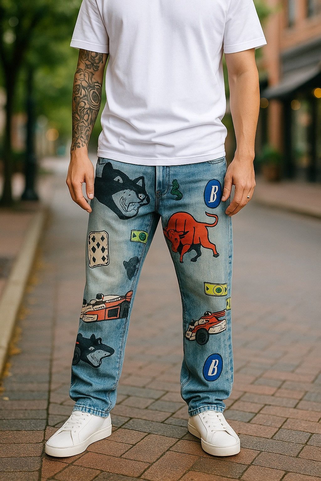Rhude Rhude “Race Money Bull Graphic Denim Jeans Men’s Size 34-32 Size US 34 / EU 50 - 1 Thumbnail
