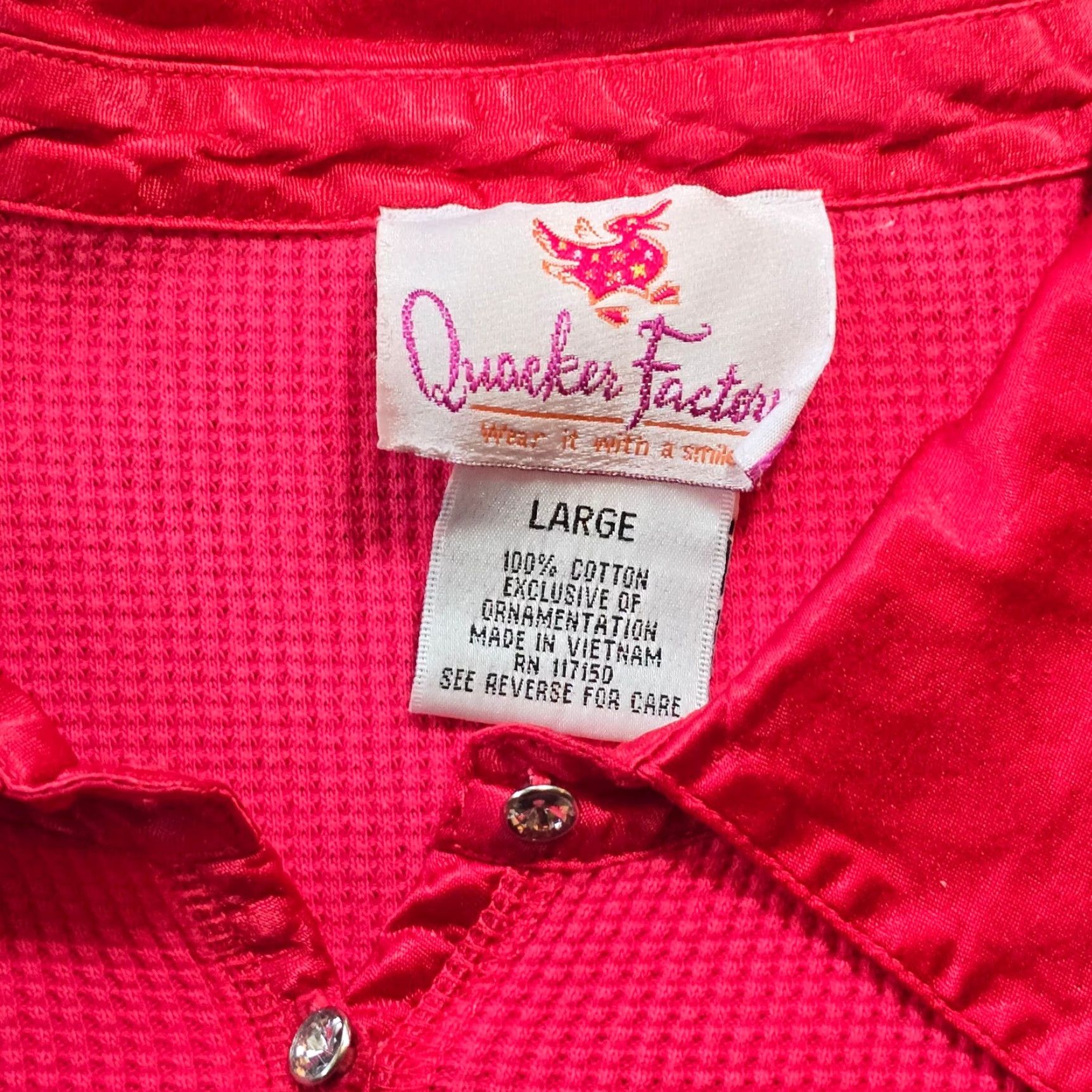 Quacker Factory Quacker Factory Top Womens L Pink Red Thermal Knit Rhinestones Casual Blouse Size L / US 10 / IT 46 - 3 Thumbnail